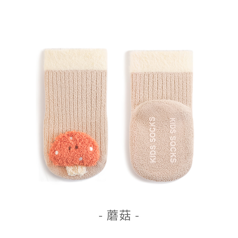 Calcetines de bebé otoño y invierno lindos calcetines de dibujos animados engrosados calcetines antideslizantes para niños y niñas en el interior