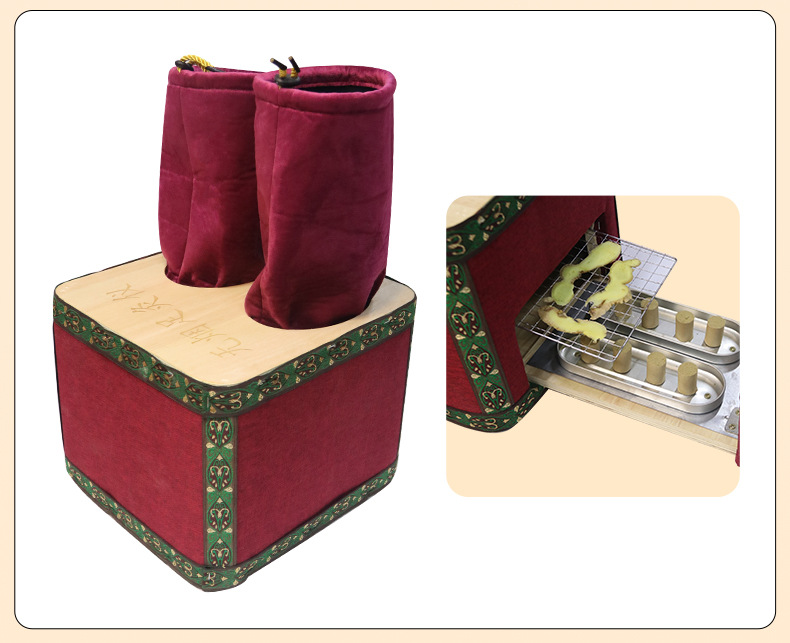 Wooden Foot Moxibustion Box with Moxa Sticks for Sole Warming Therapy and Foot Soak Spa Use preparation