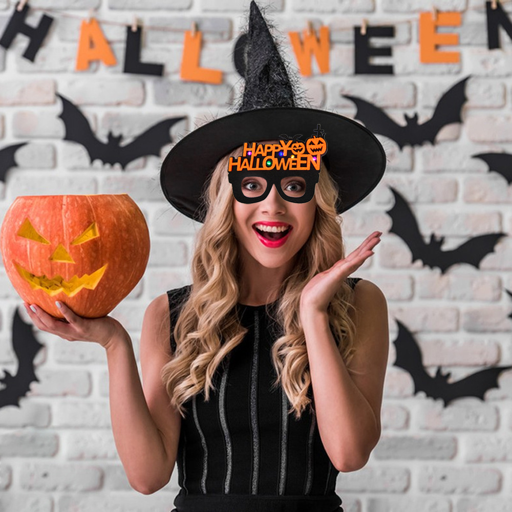 Gafas de calabaza LED con luces para Halloween 2025, gafas brillantes para niños y adultos, decoración para fiestas de disfraces de fantasmas.