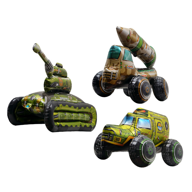 Fiesta de cumpleaños del niño globo tridimensional forma de coche de dibujos animados película de aluminio globo excavadora avión nave militar vehículo tanque