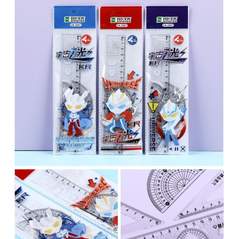 かわいい漫画定規セット学生一般描画 20 センチメートル透明定規三角ボード試験ツール 4 ピース定規セット|undefined