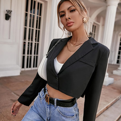 黒のスーツショートジャケット、アマゾン、欧米ファッション、セクシーでスリムなデザイン、へそ出しスーツショートジャケット