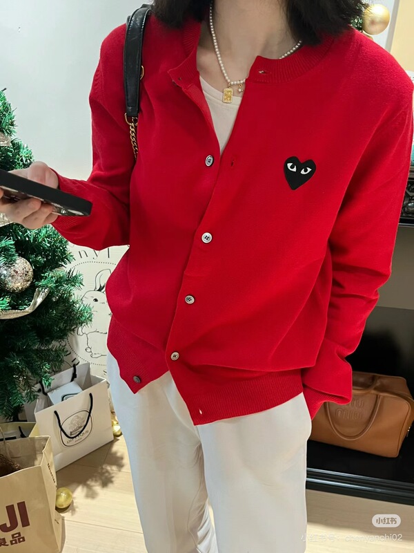 日系川久红爱心针织衫男女款情侣羊毛开衫保玲毛衣外套play开衫|undefined