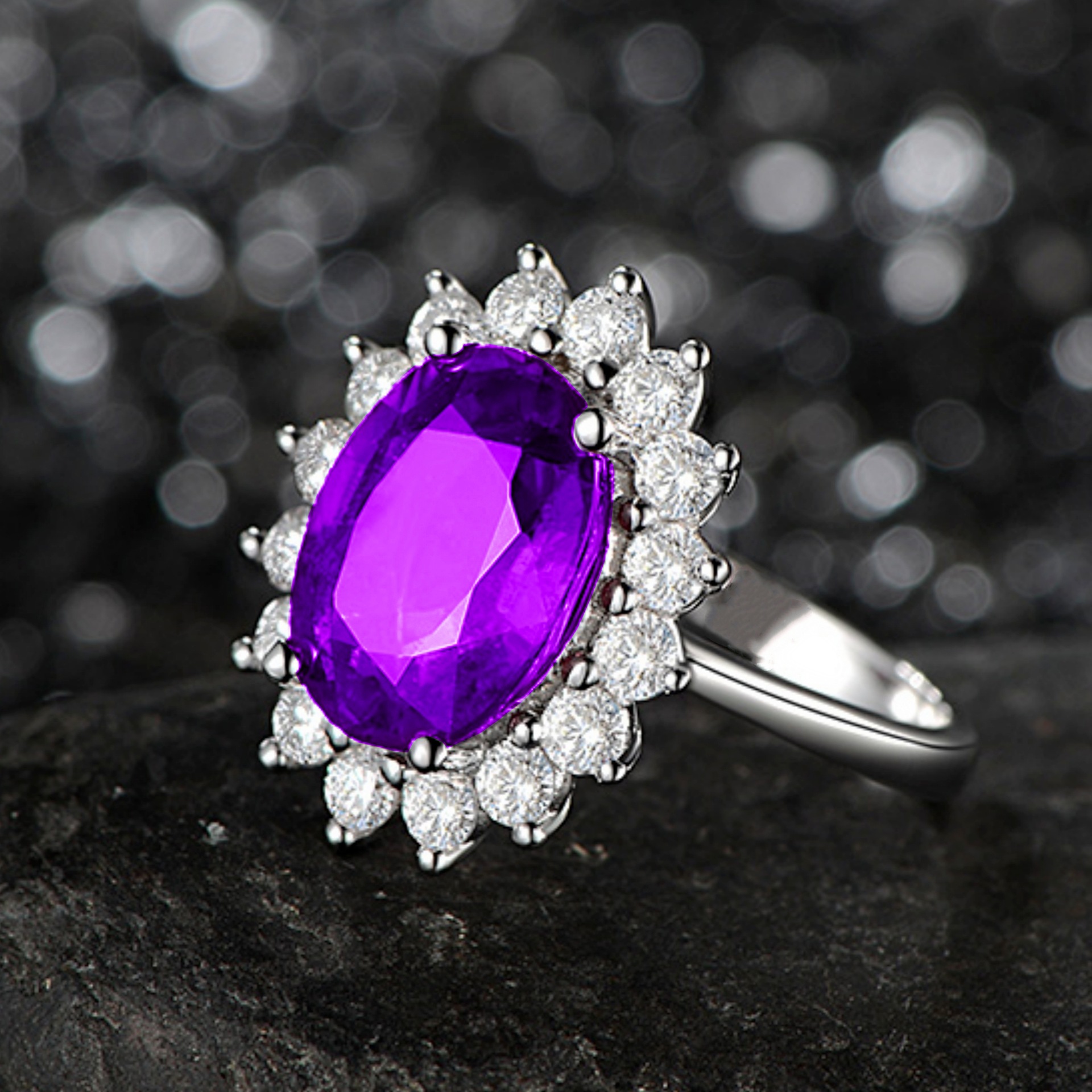 Princess Diana Style Tanzanite Sapphire Adjustable Open Ring_voghion.com