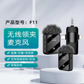 外贸爆款F11无线领夹麦克风F15一拖二短视频直播降噪收音采访专用