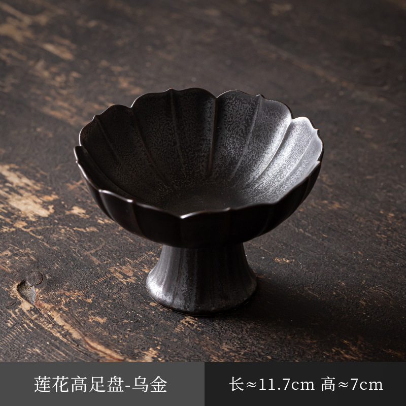 陶瓷高脚茶点盘新中式糕点摆盘水果盘禅意供佛盘精致茶室点心盘子|undefined