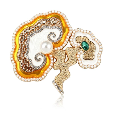 New Chinese-Style Gold Hollow Cloud Pattern Lingzhi Brooch Enamel Pearl Vintage High-End Safety Pin for Women (Yaxa sancaqları) - xz4910