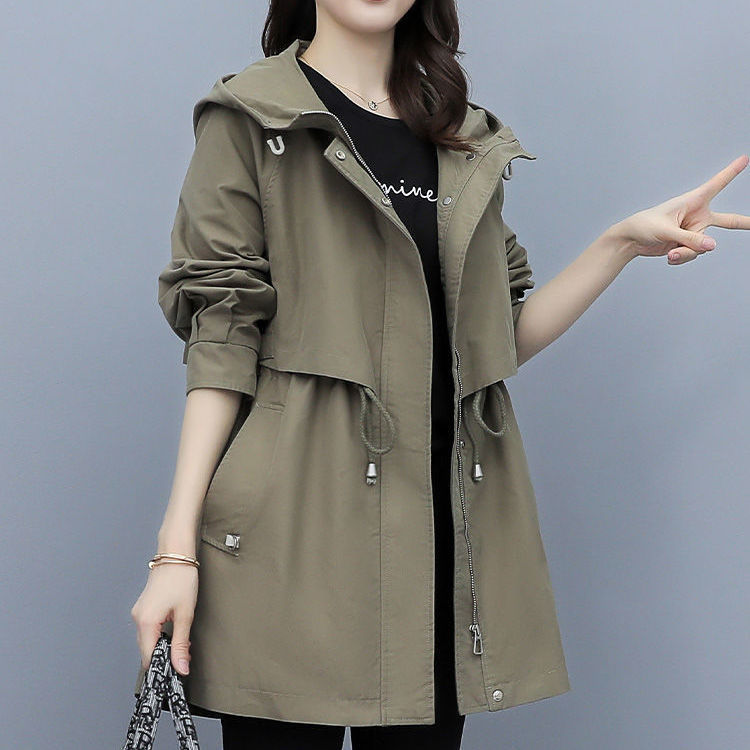 Workwear Windbreaker Women's Mid-Length 2023 Spring & Fall New Loose Casual Fashion Army Coffee Color Hooded Jacket Trendy