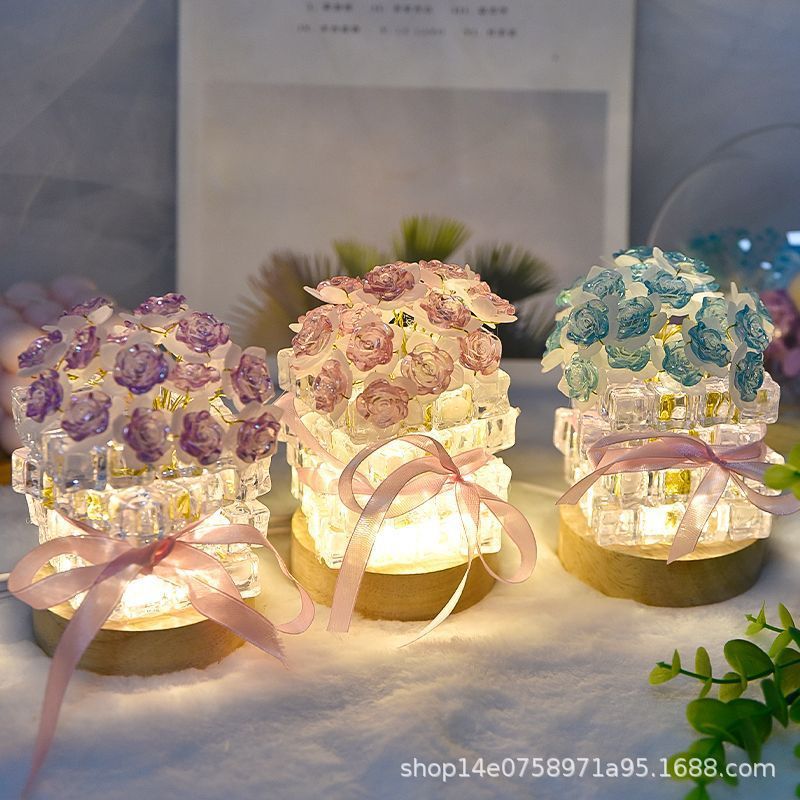 Chinese Valentine's Day Handmade DIY Rose Ice Cube Night Light Material Package for Girlfriends, Couples and Besties Valentine's Day Gifts