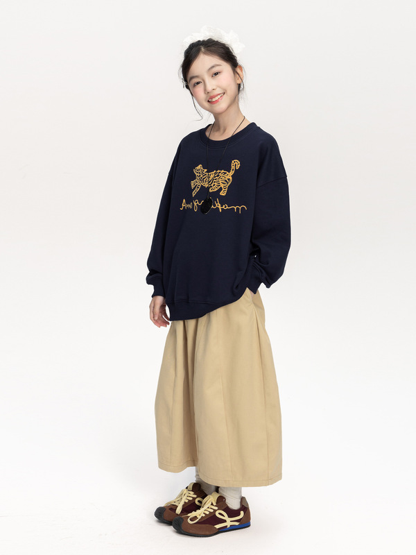 女童手绘金钱豹印花卫衣2025秋装新款儿童韩版宽松百搭长袖上衣潮|undefined