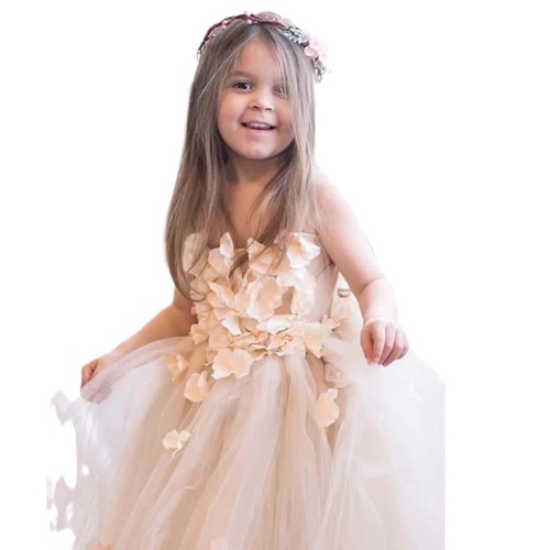 女童吊带礼服2024新款中大童花朵公主裙甜美花童婚礼蓬蓬纱裙批发