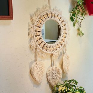 Cross-Border New Product Scandinavian Handmade Tapestry Woven Mirror Devil's Eye Bedroom Entrance Wall Hanging Cotton Rope Woven Mirror