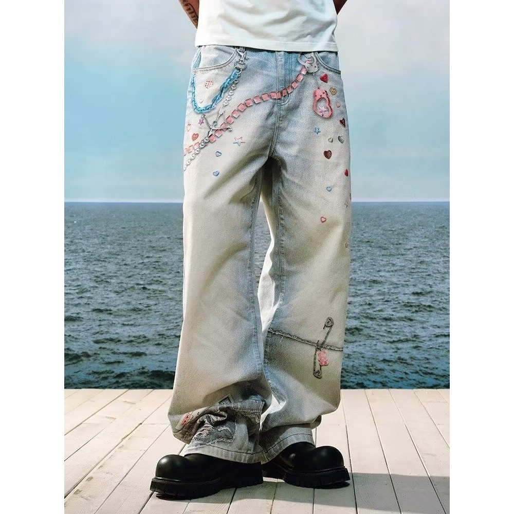 Heavy Duty Embroidered Straight Leg Jeans High Waisted Loose Wide Leg Trousers For Men And Women Spring Autumn New Style_mkmklike.com