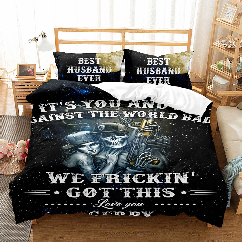 Set di biancheria da letto stampata digitale 3D stampabile con testa di teschio da due a tre e quattro pezzi_voghion.com