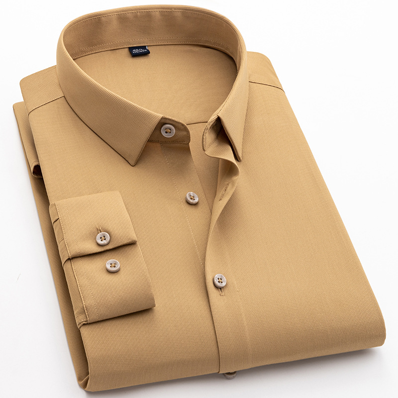 LOGO personalizado camisa de fibra de bambú para hombre elástico de mangas largas sin planchado delgado color sólido versátil ropa de hombre de negocios transpirable