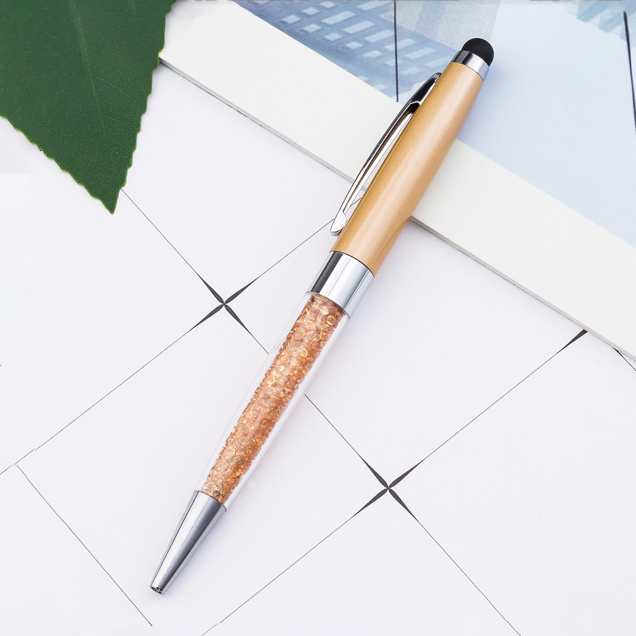 Bolígrafo de cristal de metal rotativo bolígrafo de diamante de escritura de papelería coreana bolígrafo de pantalla táctil