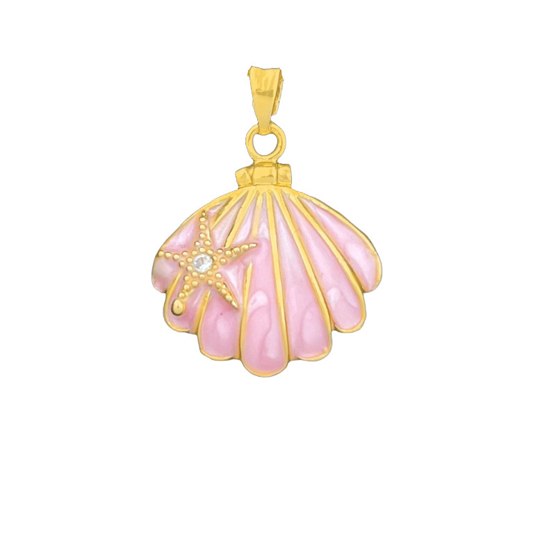 XL5042 Shell Starfish Photo Holder Pendant Gold Pink