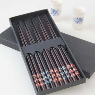 厂家批发马拉斯实木筷 五双家用木质筷子 成人礼品餐具现货代发|ms