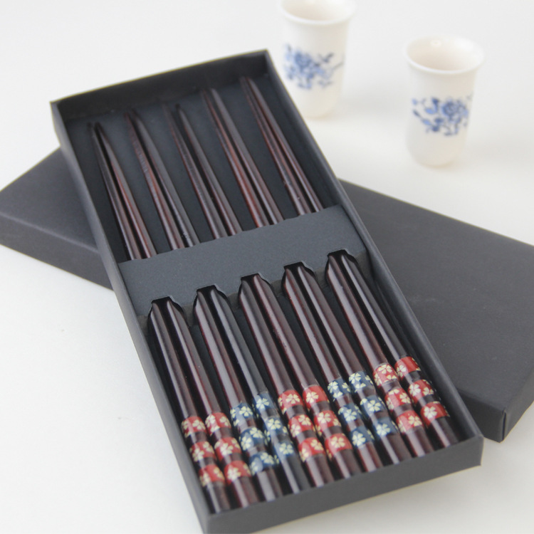 厂家批发马拉斯实木筷 五双家用木质筷子 成人礼品餐具现货代发|ms