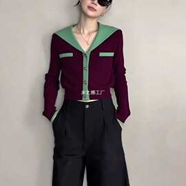 2025早秋紫色针织开衫奶fufu慵懒松弛感超好看毛衣外搭上衣女