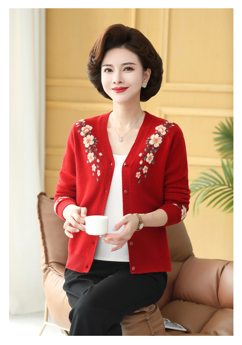 D7391 1590K ÁO LEN NỮ TONTDI ÁO LEN DÁNG DỘNG MÙA XUÂN THU ĐÔNG TRUNG NIÊN HỌA TIẾT HOA CỔ CHỮ V THỜI TRANG NỮ G04 SẢN PHẨM MỚI