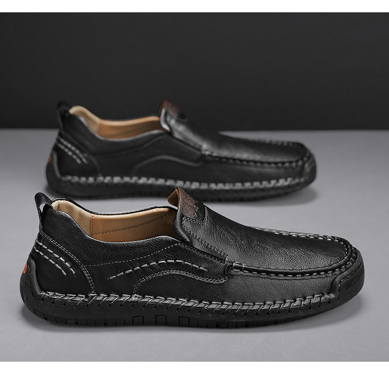 Giày lười nam da bò khâu thủ công cổ thấp mũi tròn, đế bằng — 9914 kaki, 9914 màu đen, 9914 nâu sẫm, Màu xám 9914 chi tiết 19
