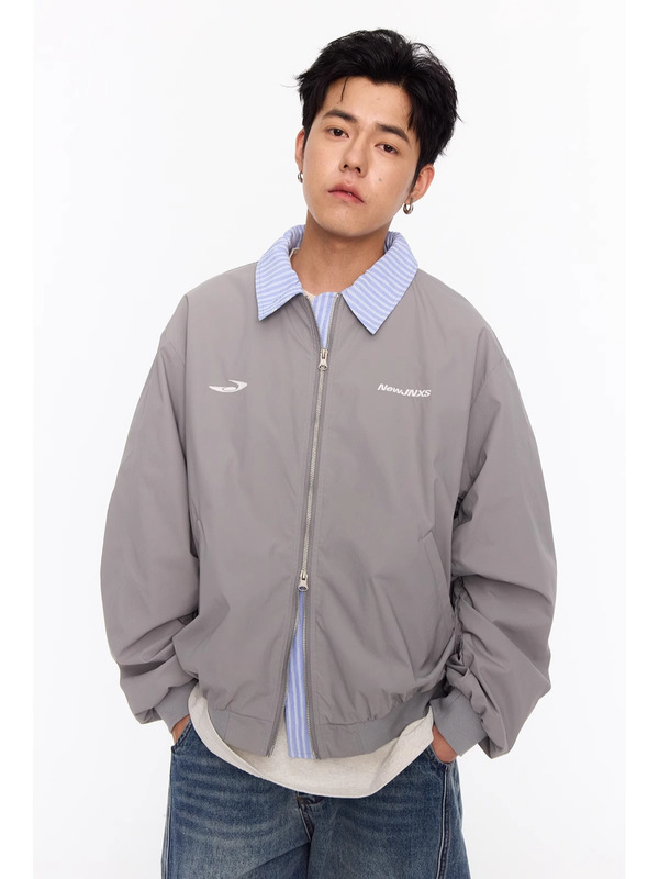 Mr. Jiangnan Newjnxs American Retro Embroidered Faux Two-Piece Baseball Jacket with a Turn-Down Collar for Autumn, Unisex Jacket