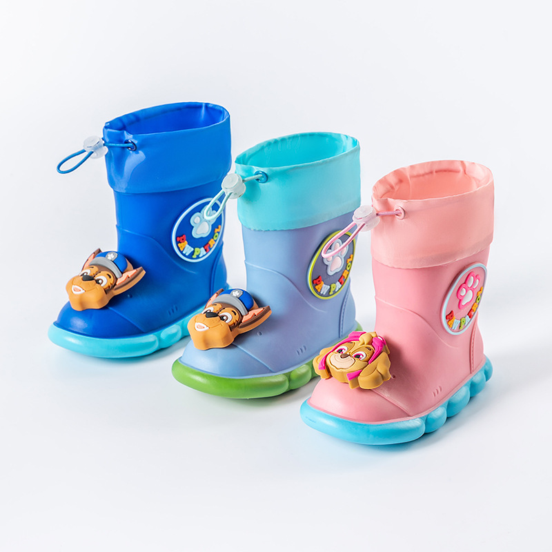 New Arrival Wang Wang Team Children's Rain Boots Cute Cartoon Non-slip Wear-resistant Water Boots for Primary School Students Outdoor Beveled Waterproof Shoes for Men