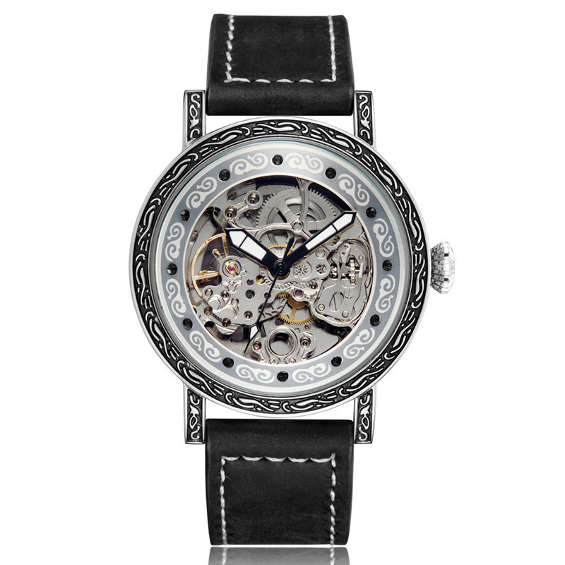 Men's Casual Watch Two Way Movement Leather Strap Stainless Steel Automatic Mechanical New Style_voghion.com