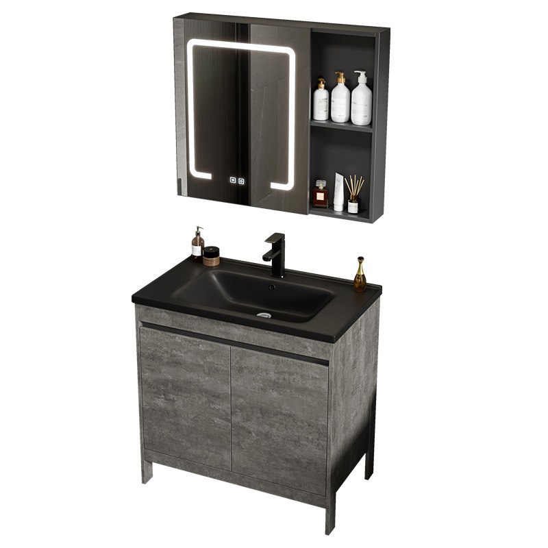 Gabinete de baño de aluminio espacial combinación de cerámica negra lavabo de baño tipo piso lavabo lavabo balcón lavabo
