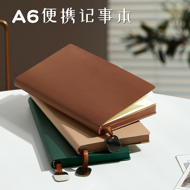 Cuaderno de oficina de negocios de cuero de lichi a6 con logotipo impreso, cuaderno de estudiante de superficie suave compacto y portátil