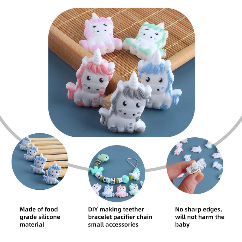 Nuevo bebé suministros unicornio de dibujos animados cuentas silicona creativo DIY chupete cadena pulsera juguete mordedor Accesorios