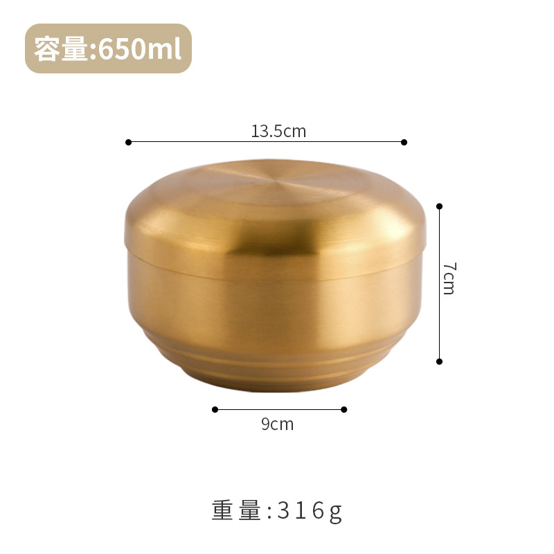 韩式不锈钢带盖米饭碗汤碗304加厚小碗防烫金色双层隔热泡菜碗|undefined