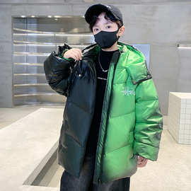 男童温感变色羽绒服2025新款儿童冬装免洗亮面棉服外套中大童加厚