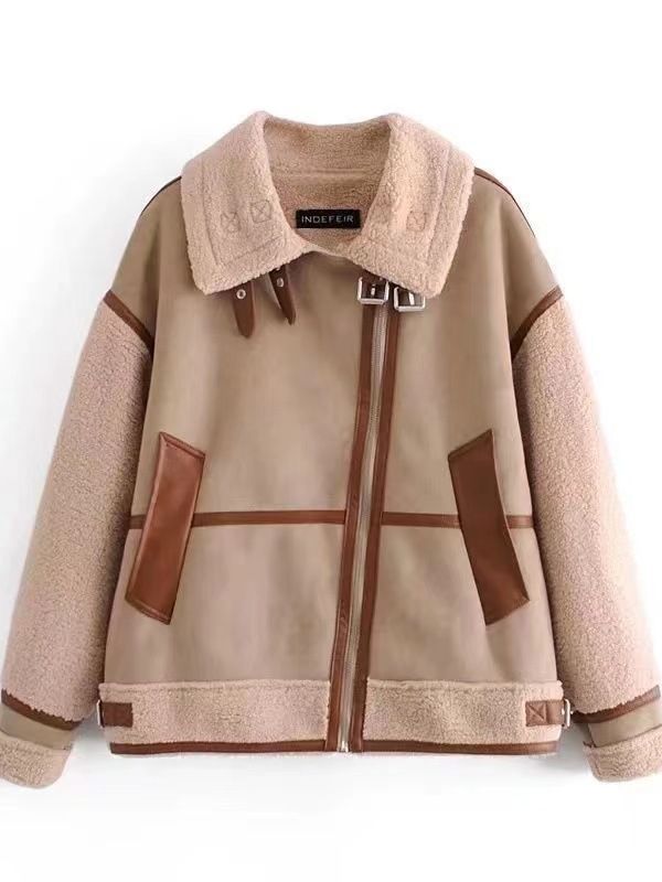 Women's Clothing Spliced fur coat early spring style women's clothing temperament hot style motorcycle style jacket _voghion.com