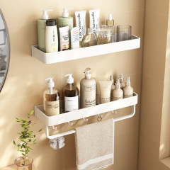 White Bathroom Shelf without Drilling Wall-Mounted Aluminum Space Toilet Washroom Storage Rack