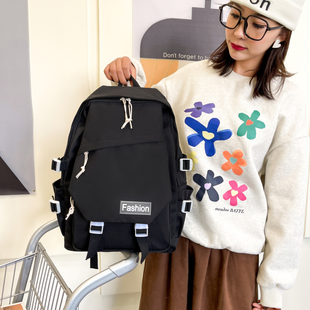 双肩包女新款潮流书包中学大学生休闲旅行中性纯色牛津布背包批发