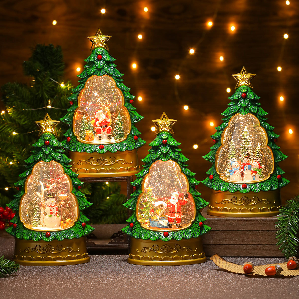 Nuevo colorido rociador de nieve interior luminoso árbol de Navidad decoración de escritorio regalos de Navidad decoración de regalos caja de música