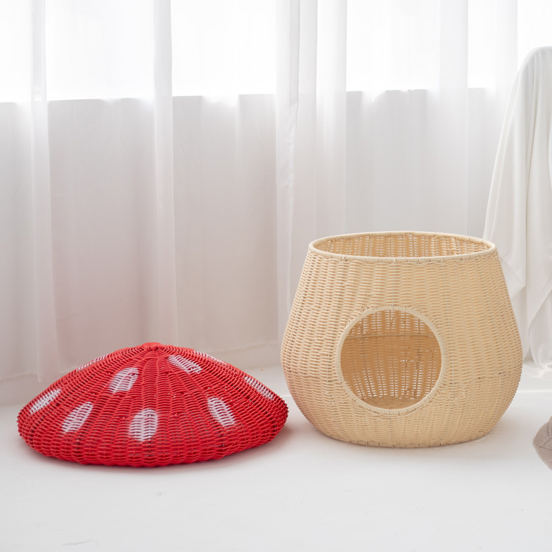 Ratán-como nido de gato lavable Villa semicerrado cuatro estaciones Universal verano tejido a mano transpirable perro perrera