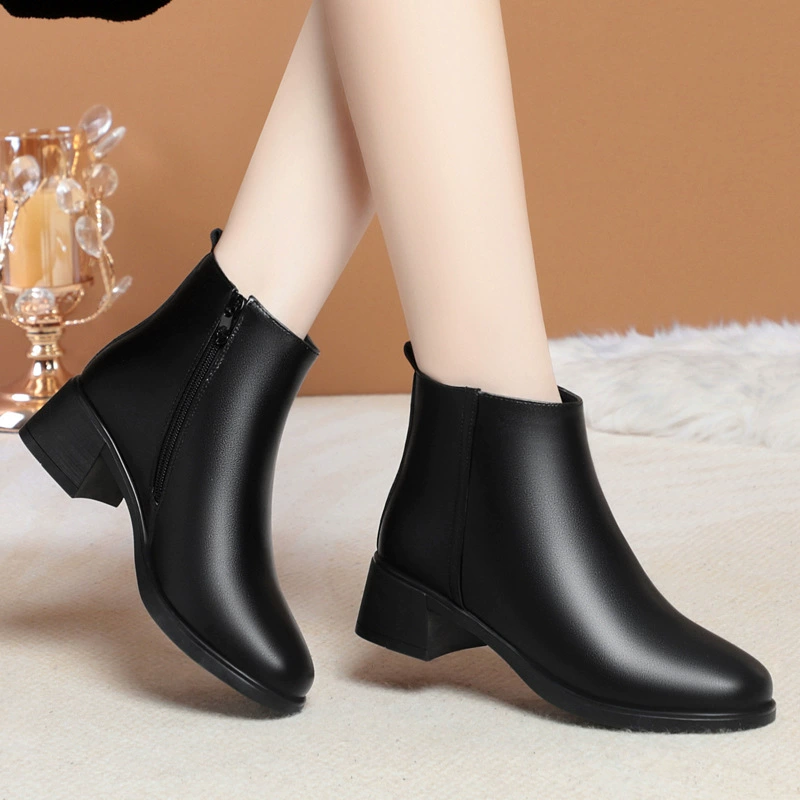 Мама обувь хлопчатобумажная обувь мягкая подошва осенью и зимой плюс бархат теплая противоскользящие женские сапоги короткие сапоги среднего и пожилого возраста кожаные туфли