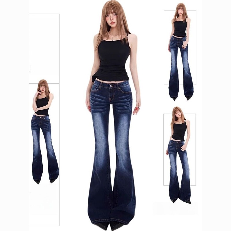 Petite American-Style Spicy Girl Low-Waist Flared Jeans for Women, New Spring Wash-Out Slimming Bootcut Floor-Length Pants Petite American-Style Spicy Girl Low-Waist Flared Jeans for Women, New Spring Wash-Out Slimming Bootcut Floor-Length Pants