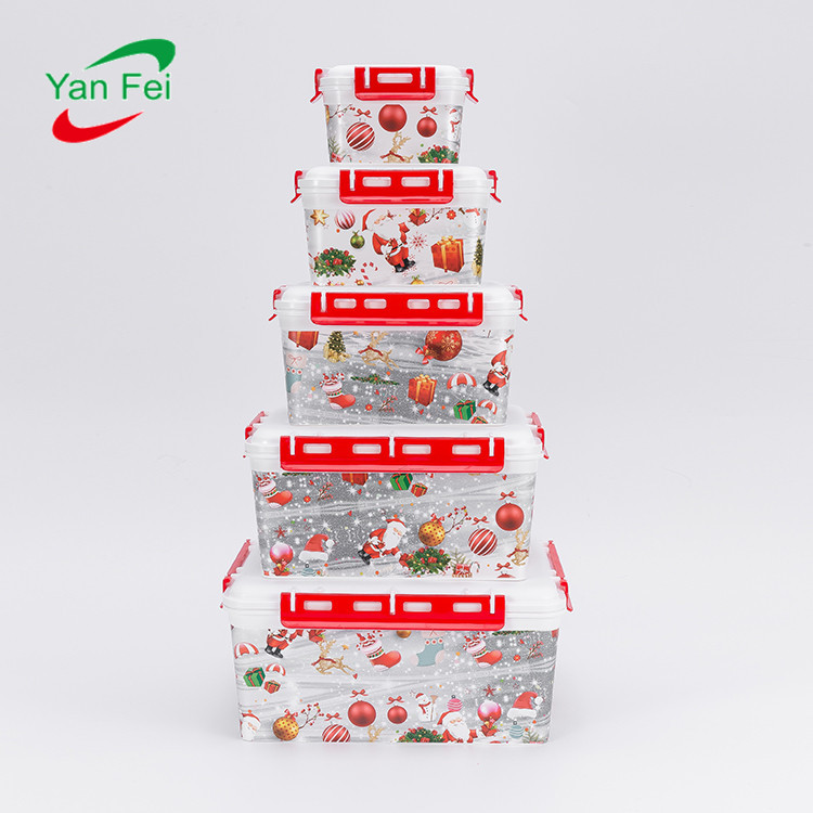 正方形五件套塑料保鲜盒密封微波炉饭盒便当盒冰箱食物收纳盒带盖