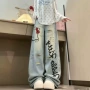 新款印花宽松秋季牛仔裤