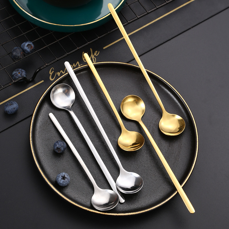 Stainless Steel Small Round Direct From The Manufacturer, In Stock, Stirring Dessert Spoon, Long-handled European-style_voghion.com