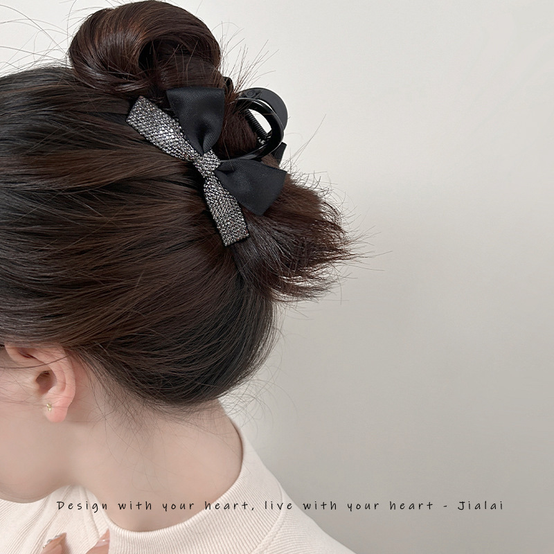 Flash Diamond Bow Hair Clip Vertical Shark Clip For Updo Hair_voghion.com