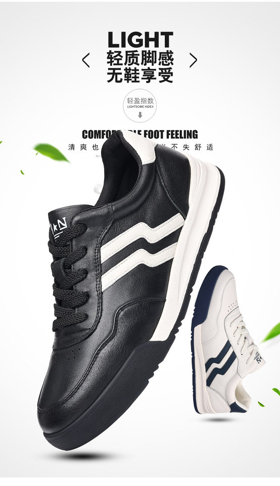 Giày sneaker nam da bò thật phối màu tương phản, cổ thấp, đế bệt — Màu trắng, Màu đen chi tiết 8