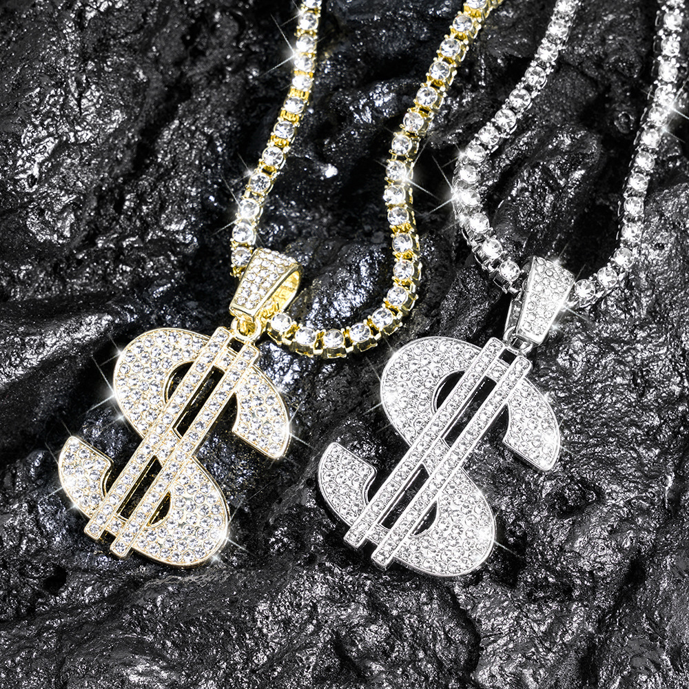 2025 hip-hop diamond dollar pendant Cuban chain 4mm tennis chain…