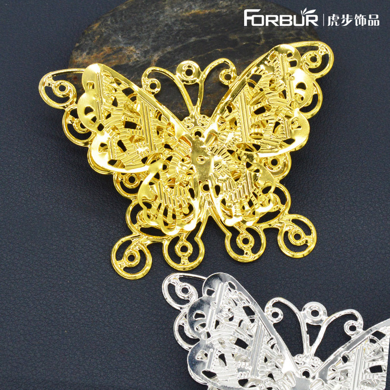 New Gold Accessories Double-Layer Butterfly Electroplated Metal Flower Accessories Cut Out Stereo Butterfly Decorative Gold Flower Pieces