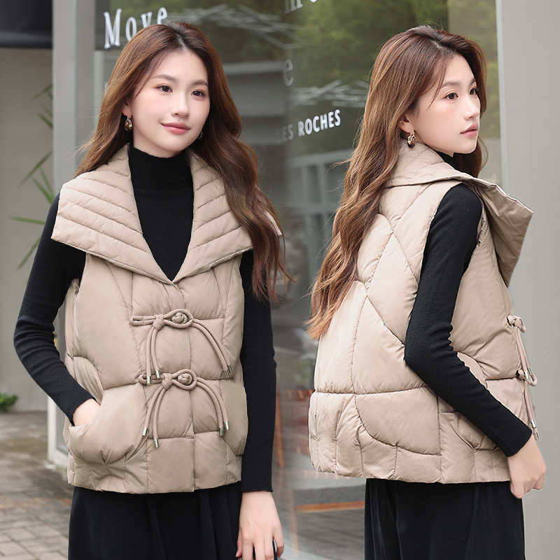 Comercio exterior estilo nacional chaleco de mujer corto 2025 invierno nuevo chaleco de hombro pequeño chaleco de algodón chaqueta de clip de caballo transfronterizo