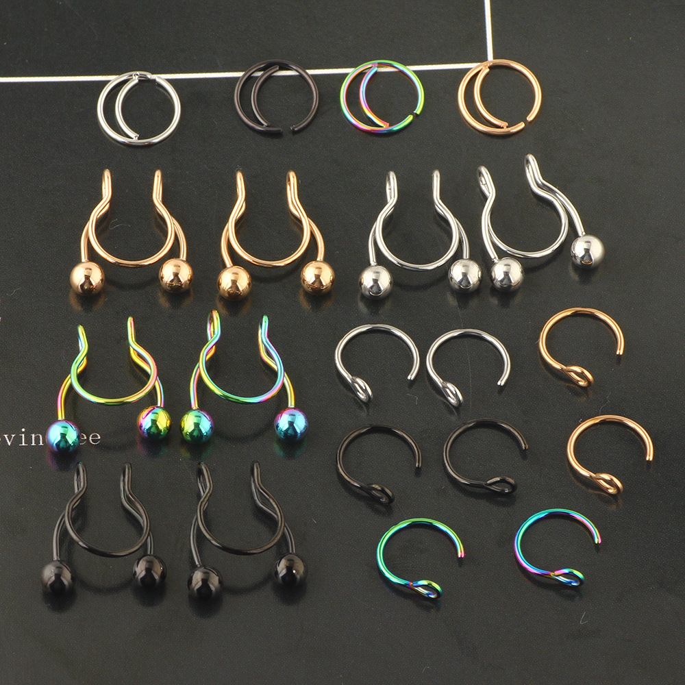 Stainless Steel Nose Ring Lip Ring Earring Set - Geometric Style Body Piercing Jewelry detail image 7